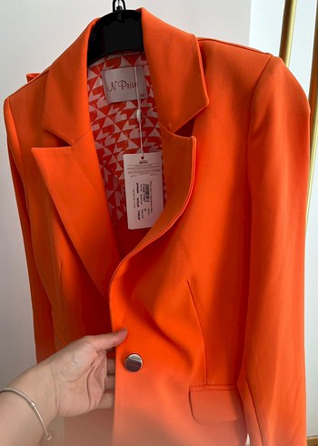 m Beden turuncu Renk Turuncu Kadın Blazer Ceket pantolon