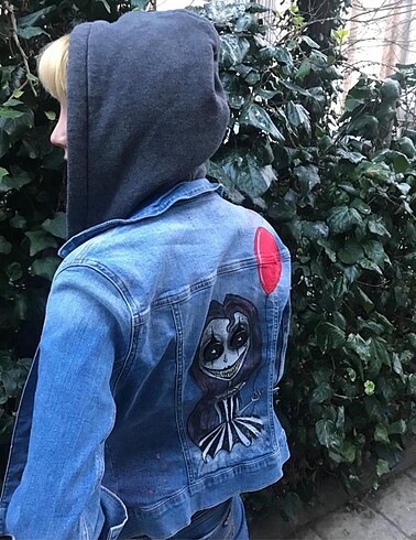 Mavi özel coraline tarzı tasarım ceket