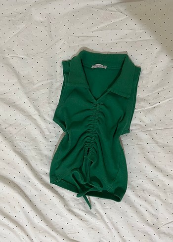 Yeşil Kolsuz Polo yaka crop
