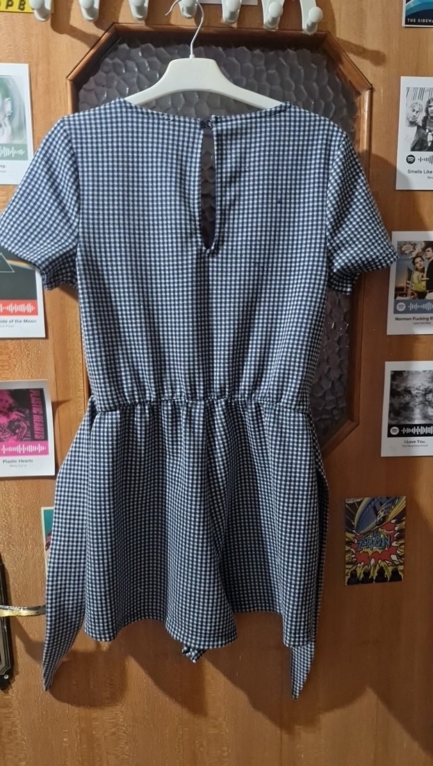 Kadın Gri Kareli Kısa Tulum - Görsel 2