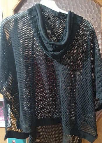 Siyah Nakışlı Bohem Triko Panço - Görsel 2