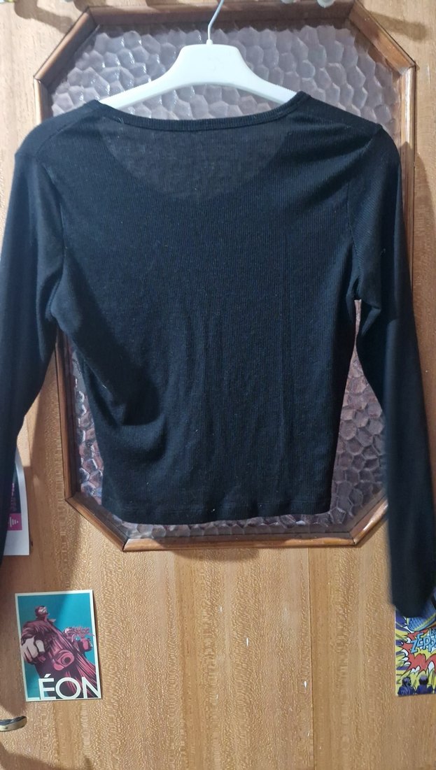 Düğmeli Siyah Kadın Pamuklu Kazak - Görsel 2