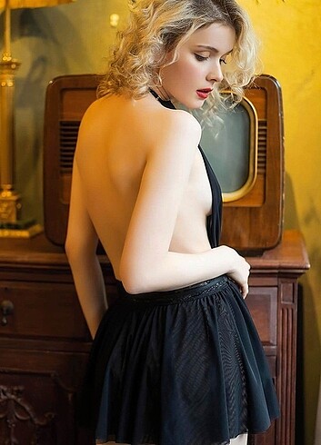 Diğer Dantelli Sırt Dekolteli Babydoll Siyah