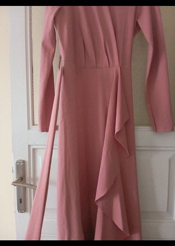 Pembe Uzun Kollu Drapeli Kadın Elbise - Görsel 2