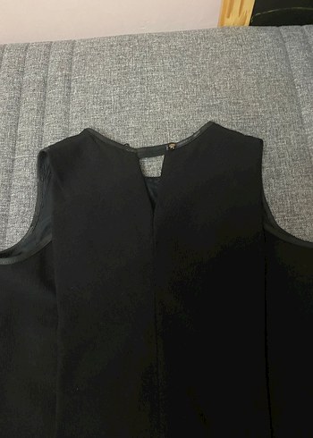 Siyah kolsuz Düz Kesim Kadın midi Elbise - Görsel 2