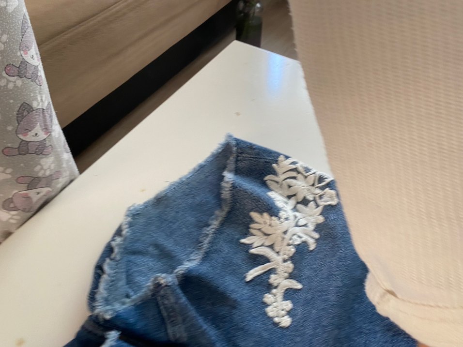 Nakışlı Mavi Mini Kot Şort - Görsel 2