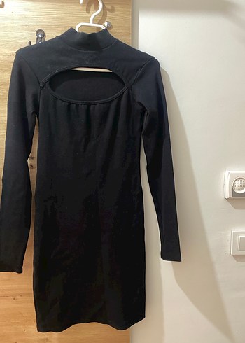 Siyah Yüksek Yakalı Kadın Triko Elbise - Görsel 2