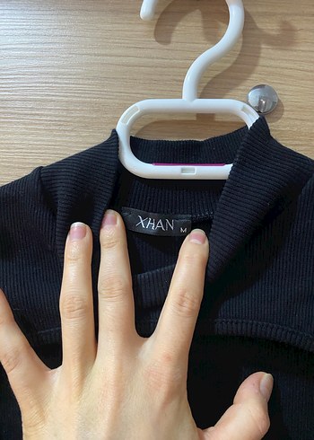 Siyah Yüksek Yakalı Kadın Triko Elbise - Görsel 4