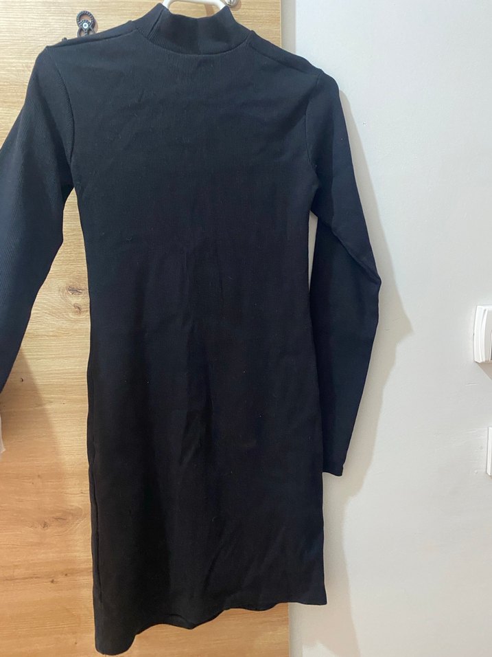 Siyah Yüksek Yakalı Kadın Triko Elbise - Görsel 5