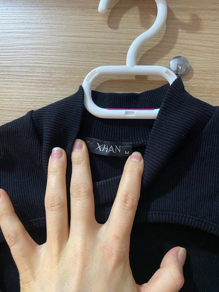 Siyah Yüksek Yakalı Kadın Triko Elbise - Görsel 4