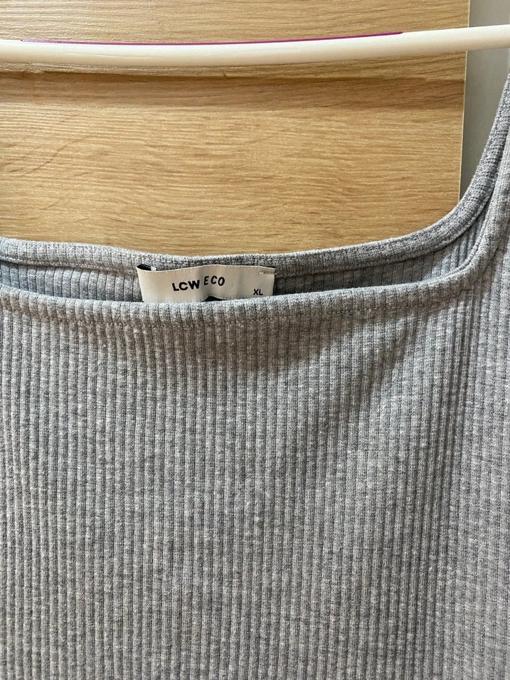 Gri Kolsuz Midi Keten Elbise - Görsel 2