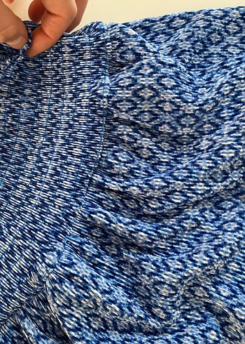 Mavi Bağlama Desenli Pilili Hamile Etek - Görsel 3