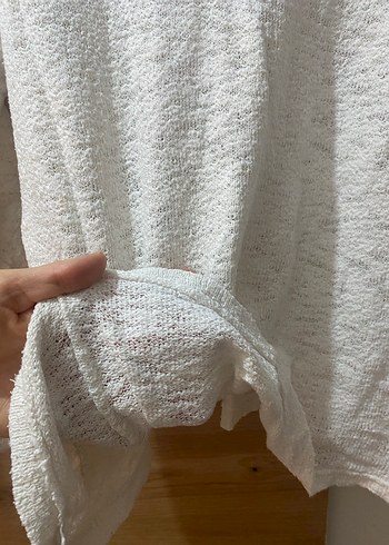 V Yaka Beyaz Keten Kadın Kazak - Görsel 2