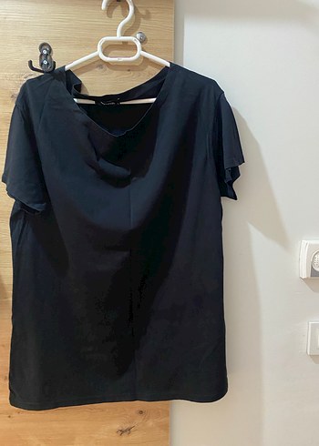 Düğmeli Siyah V Yakalı Hamile Tişört - Görsel 2