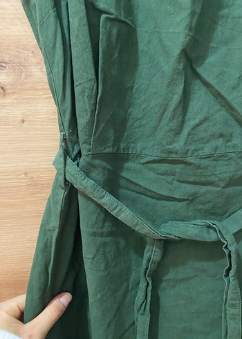 Kolsuz Kemerli Midi Keten Elbise - Görsel 4