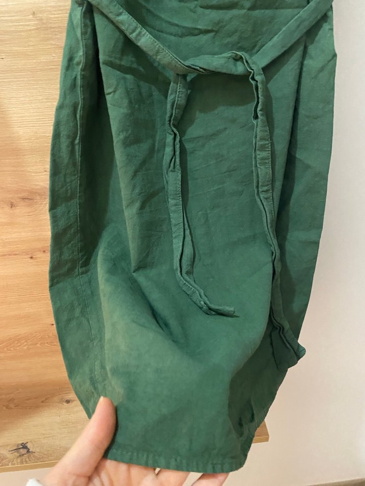 Kolsuz Kemerli Midi Keten Elbise - Görsel 3