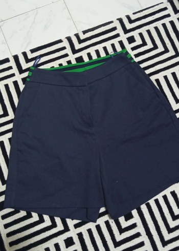 Lacivert Kemerli Kadın Bermuda Şort - Görsel 2