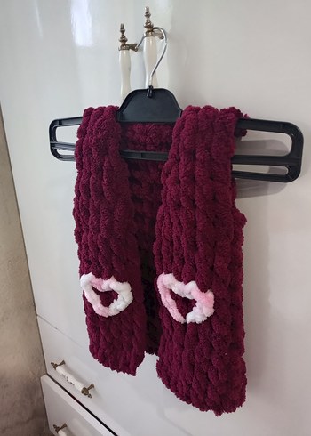 Bordo Örgü Kız bebek Yeleği Nakışlı - Görsel 2