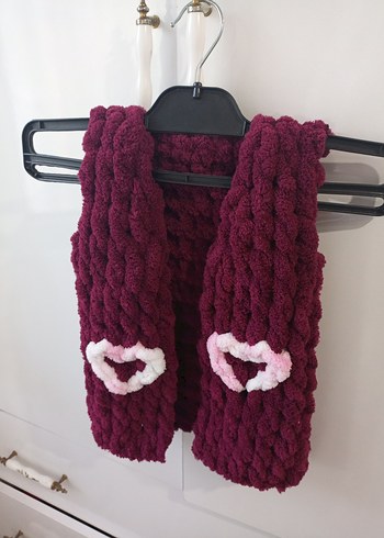 Bordo Örgü Kız bebek Yeleği Nakışlı - Görsel 6