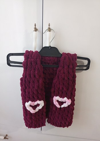 Bordo Örgü Kız bebek Yeleği Nakışlı - Görsel 7