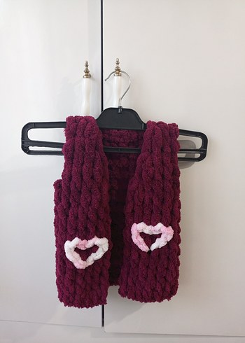 Bordo Örgü Kız bebek Yeleği Nakışlı - Görsel 4