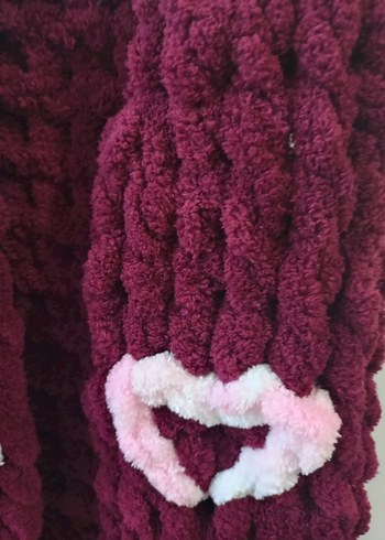 Bordo Örgü Kız bebek Yeleği Nakışlı - Görsel 9