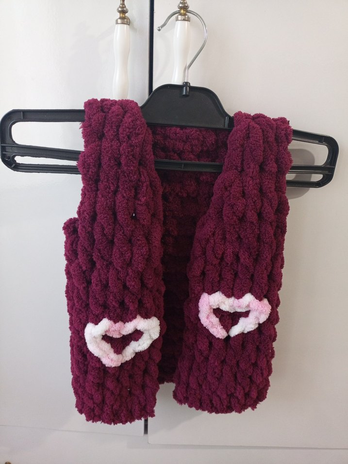 Bordo Örgü Kız bebek Yeleği Nakışlı - Görsel 5