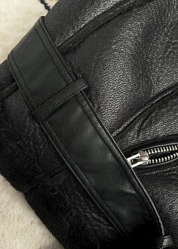 Siyah Kürklü Deri Biker Yelek - Görsel 7