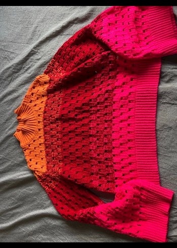 Kadın Renkli Bağlama Desenli Triko Kazak - Görsel 4