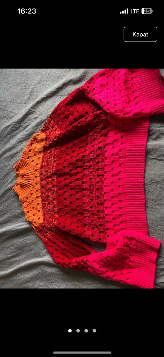 Kadın Renkli Bağlama Desenli Triko Kazak - Görsel 4