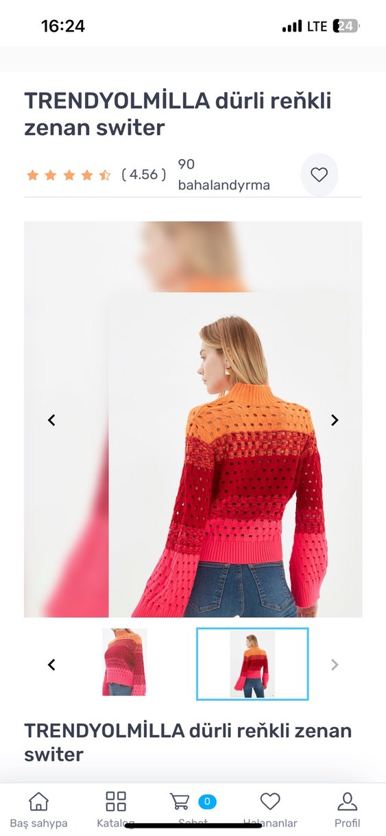 Kadın Renkli Bağlama Desenli Triko Kazak - Görsel 3