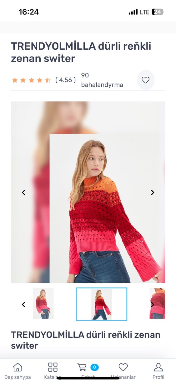 Kadın Renkli Bağlama Desenli Triko Kazak - Görsel 2