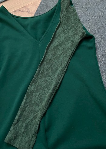 V Yaka Yeşil elbise - Görsel 2