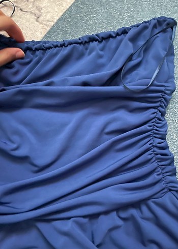 Drapeli Lacivert Straplez Midi Elbise - Görsel 2