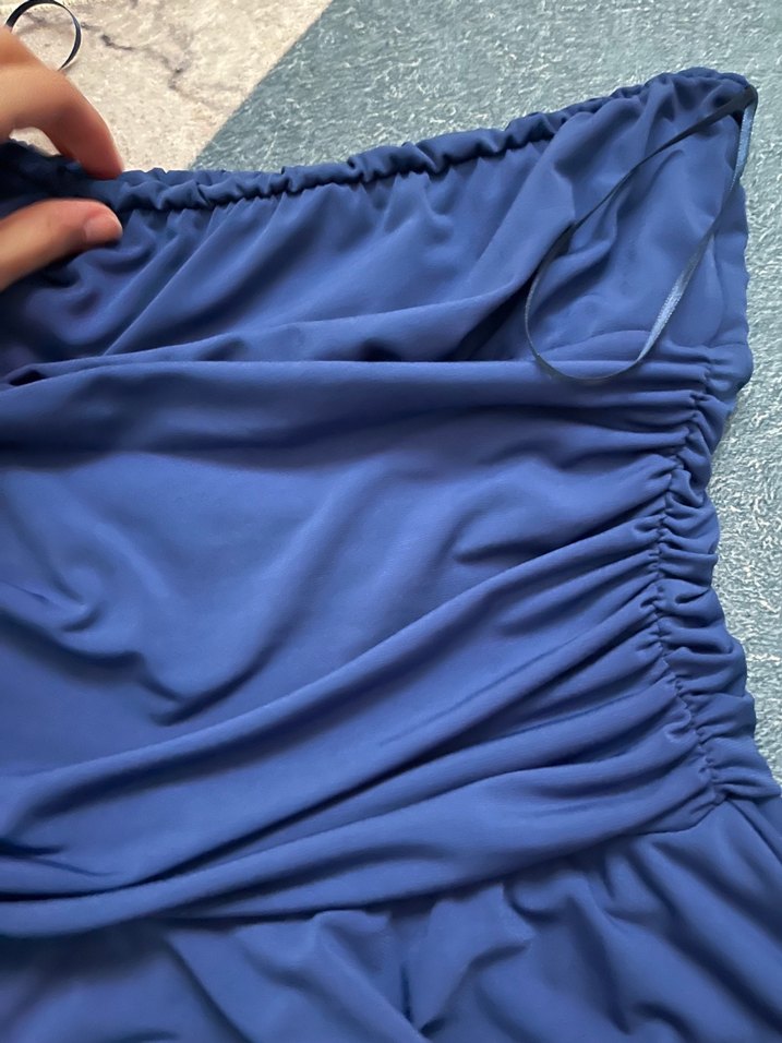 Drapeli Lacivert Straplez Midi Elbise - Görsel 2