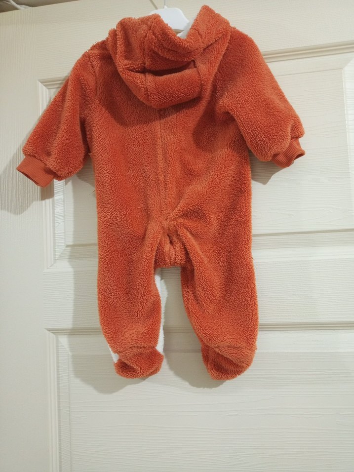 Turuncu Bebek Polar Tulum, Baskılı ve Örgü Detaylı - Görsel 4