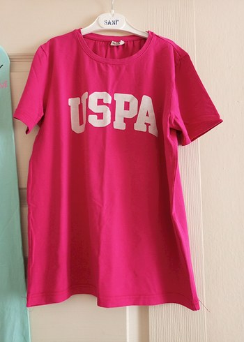 12-13 Yaş Beden Kız Çocuk Pembe USPA Tişört ve Mint Eşofman Altı