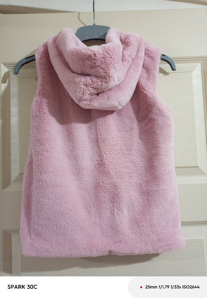 Kız Çocuk Pembe Peluş Kapüşonlu Yelek - Görsel 2