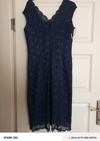 Lacivert Dantel V Yaka Midi Abiye Elbise - Görsel 2