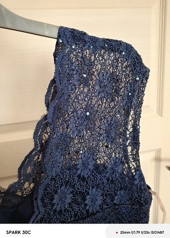 Lacivert Dantel V Yaka Midi Abiye Elbise - Görsel 6