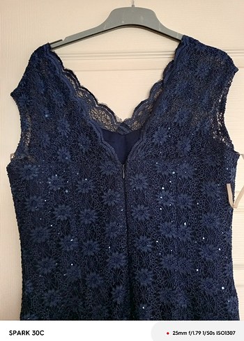 Lacivert Dantel V Yaka Midi Abiye Elbise - Görsel 3