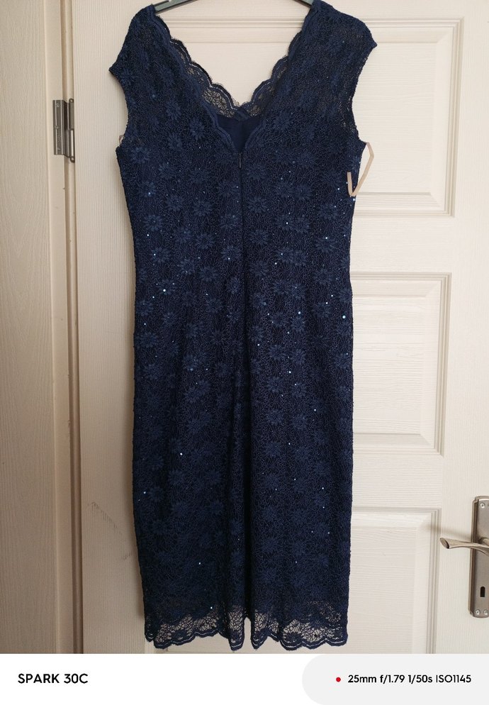 Lacivert Dantel V Yaka Midi Abiye Elbise - Görsel 2