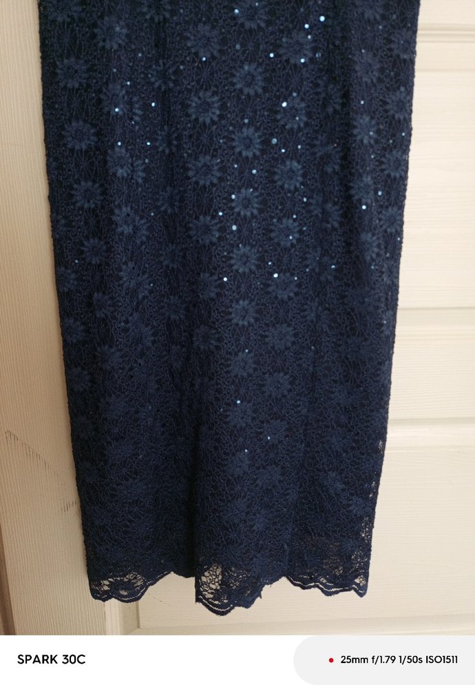 Lacivert Dantel V Yaka Midi Abiye Elbise - Görsel 5