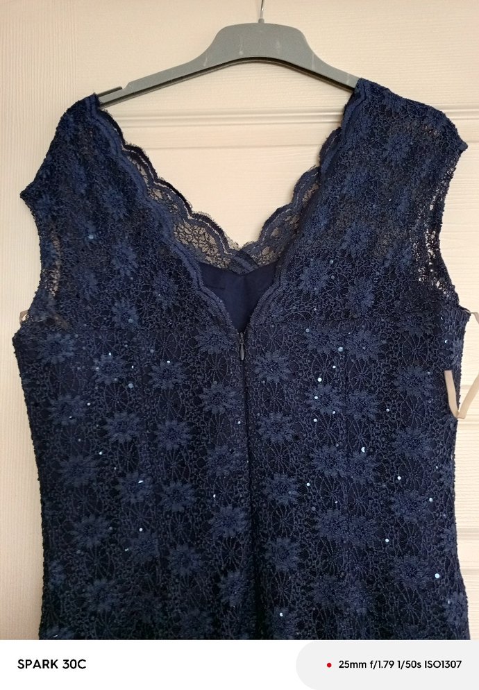 Lacivert Dantel V Yaka Midi Abiye Elbise - Görsel 3