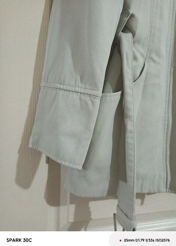 Bej Midi Kadın Keten Kemerli Ceket - Görsel 3