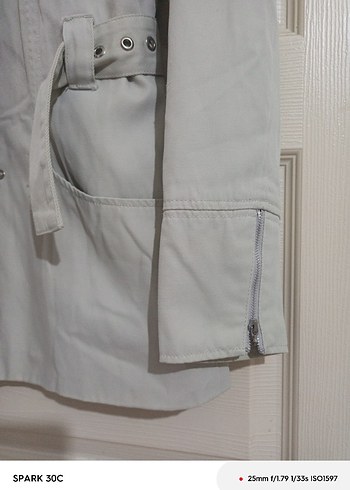 Bej Midi Kadın Keten Kemerli Ceket - Görsel 4