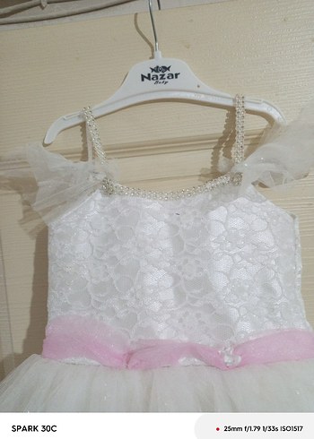 Beyaz Dantel İşlemeli Kız Elbisesi - Görsel 4