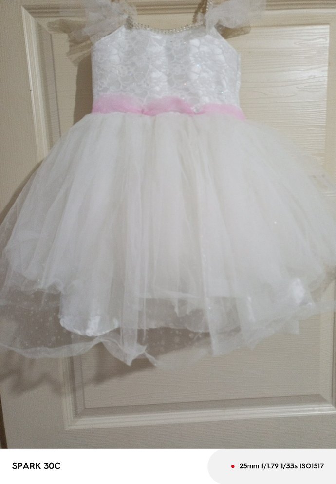 Beyaz Dantel İşlemeli Kız Elbisesi - Görsel 5