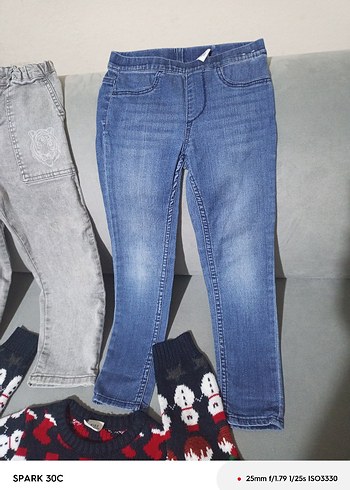 Gri Erkek Çocuk Bol Kesim Triko Kot Pantolon - Görsel 2