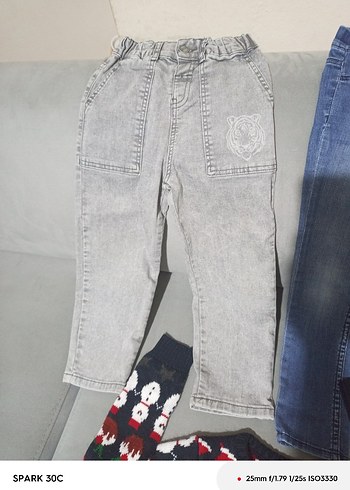 Gri Erkek Çocuk Bol Kesim Triko Kot Pantolon - Görsel 3